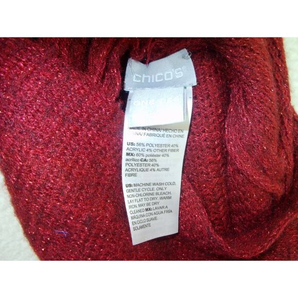 Chicos Shaw Womens OS Maroon Sweater Fringe Textured Knit Scarf Metallic Thread - Picture 4 of 12
